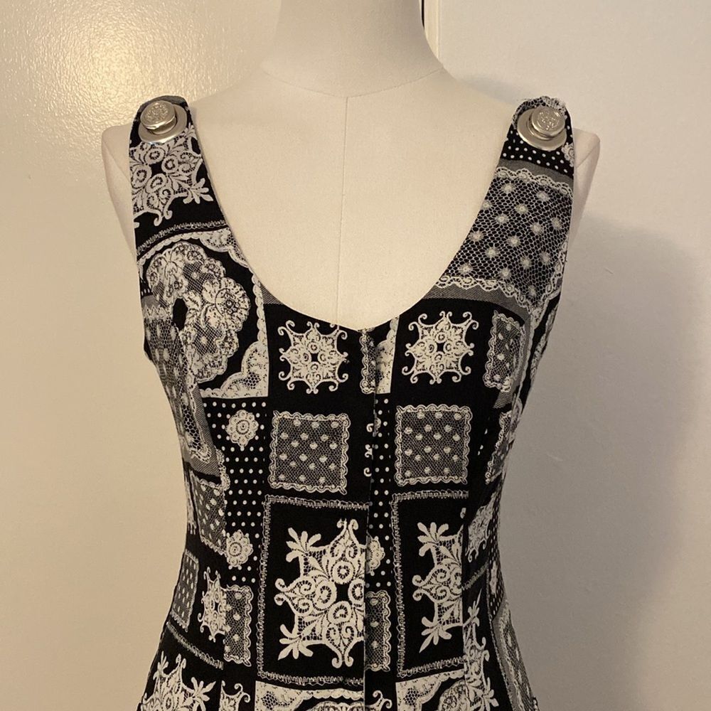 Vintage 90's Black & White Patchwork Print Jumpsuit / Playsuit - Picture 3 of 15